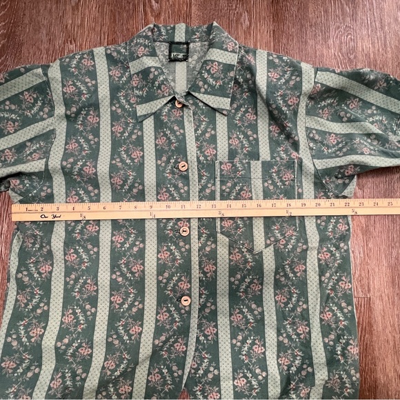 VTG MP Green Floral Stripe Matching Top & Short Set Cottagecore | Size: XS/S - Picture 7 of 11